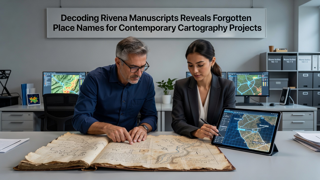 Digital overlay of reconstructed Rivena place names on current topographic maps during a cartography workshop